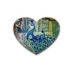 French Scripts Vintage Peacock Floral Paris Decor Drink Coasters (heart) by chicelegantboutique