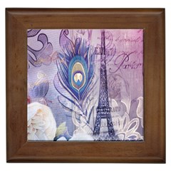 Peacock Feather White Rose Paris Eiffel Tower Framed Ceramic Tile by chicelegantboutique