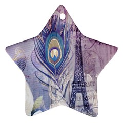 Peacock Feather White Rose Paris Eiffel Tower Star Ornament by chicelegantboutique