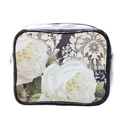 Elegant White Rose Vintage Damask Mini Travel Toiletry Bag (one Side) by chicelegantboutique