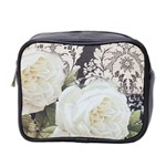 Elegant White Rose Vintage Damask Mini Travel Toiletry Bag (Two Sides) Front