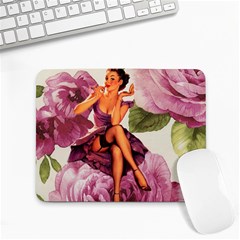 Cute Purple Dress Pin Up Girl Pink Rose Floral Art Small Mouse Pad (rectangle) by chicelegantboutique