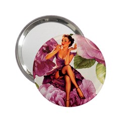 Cute Purple Dress Pin Up Girl Pink Rose Floral Art Handbag Mirror (2 25 ) by chicelegantboutique