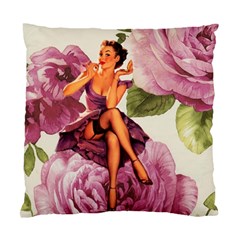 Cute Purple Dress Pin Up Girl Pink Rose Floral Art Cushion Case (two Sided)  by chicelegantboutique