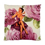 Cute Purple Dress Pin Up Girl Pink Rose Floral Art Cushion Case (Two Sided)  Front