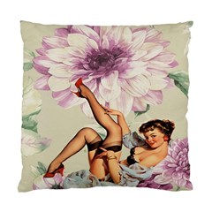 Gil Elvgren Pin Up Girl Purple Flower Fashion Art Cushion Case (two Sided)  by chicelegantboutique