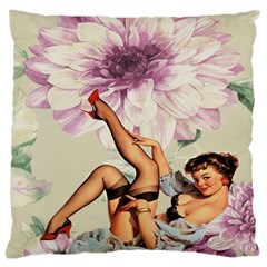 Gil Elvgren Pin Up Girl Purple Flower Fashion Art Large Cushion Case (single Sided)  by chicelegantboutique