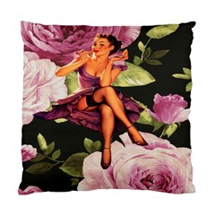 Cute Gil Elvgren Purple Dress Pin Up Girl Pink Rose Floral Art Cushion Case (two Sided)  by chicelegantboutique