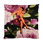 Cute Gil Elvgren Purple Dress Pin Up Girl Pink Rose Floral Art Cushion Case (Two Sided)  Front