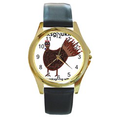 Turkey Round Metal Watch (gold Rim)  by Thanksgivukkah