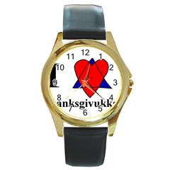 Heartstar Round Metal Watch (gold Rim)  by Thanksgivukkah