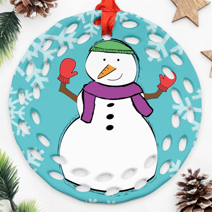 snowman Round Filigree Ornament (Two Sides)