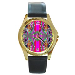 Modern Art Round Metal Watch (gold Rim)  by Siebenhuehner