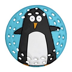 Hello Penguin Round Filigree Ornament (two Sides) by PaolAllen