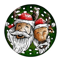 Deer Santa, Merry Christmas Round Filigree Ornament (two Sides) by Contest1715928