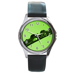 Green Drops Round Metal Watch (silver Rim) by Siebenhuehner