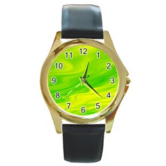 Green Round Metal Watch (gold Rim)  by Siebenhuehner