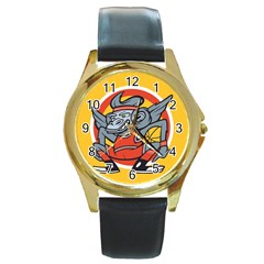 Flying Monkey Round Leather Watch (gold Rim)  by Contest1738792