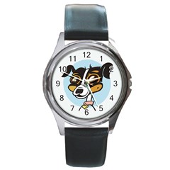 Danny Dog Round Leather Watch (silver Rim) by Contest1738792