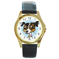 Danny Dog Round Leather Watch (gold Rim)  by Contest1738792