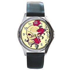 Skeleton Round Leather Watch (silver Rim) by Contest1704393