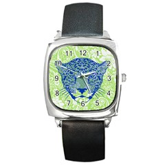 Cheetah Alarm Square Leather Watch by Contest1738807