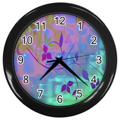 Floral Multicolor Wall Clock (black) by uniquedesignsbycassie