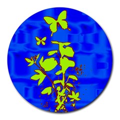 Butterfly Blue/green 8  Mouse Pad (round) by uniquedesignsbycassie