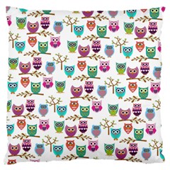 Happy Owls Large Cushion Case (single Sided)  by Ancello