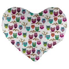 Happy Owls 19  Premium Heart Shape Cushion by Ancello