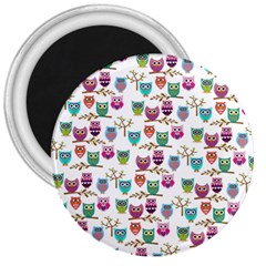 Happy Owls 3  Button Magnet by Ancello