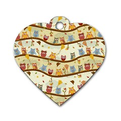 Autumn Owls Dog Tag Heart (one Sided)  by Ancello