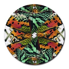 Butterfly Art Green & Orange 8  Mouse Pad (round) by BrilliantArtDesigns