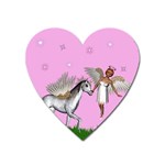 Unicorn And Fairy In A Grass Field And Sparkles Magnet (Heart) Front