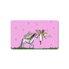 Unicorn And Fairy In A Grass Field And Sparkles Magnet (name Card) by goldenjackal