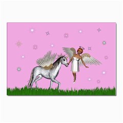 Unicorn And Fairy In A Grass Field And Sparkles Postcard 4 x 6  (10 Pack) by goldenjackal