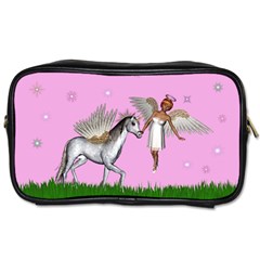 Unicorn And Fairy In A Grass Field And Sparkles Travel Toiletry Bag (one Side) by goldenjackal