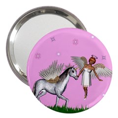 Unicorn And Fairy In A Grass Field And Sparkles 3  Handbag Mirror by goldenjackal