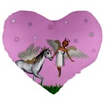 Unicorn And Fairy In A Grass Field And Sparkles 19  Premium Heart Shape Cushion Front