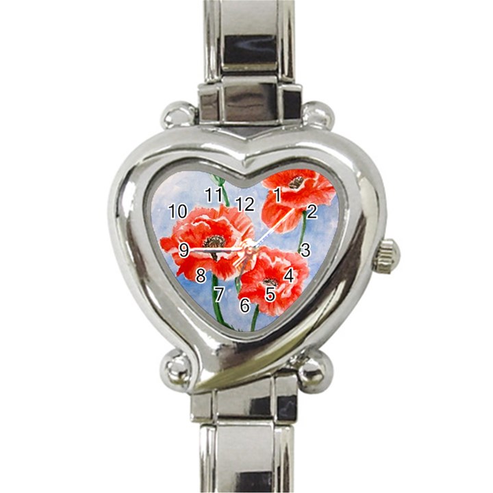 Poppies Heart Italian Charm Watch 