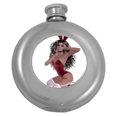 Miss Bunny In Red Lingerie Hip Flask (round) by goldenjackal