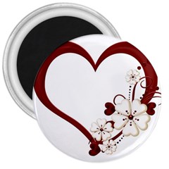 Red Love Heart With Flowers Romantic Valentine Birthday 3  Button Magnet by goldenjackal