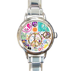 Peace Collage Round Italian Charm Watch by StuffOrSomething