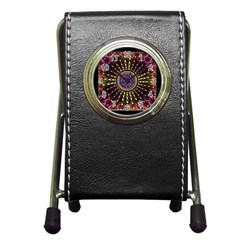 Hot Lavender Celtic Fractal Framed Mandala Stationery Holder Clock by UROCKtheWorldDesign