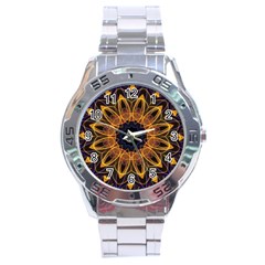 Yellow Purple Lotus Mandala Stainless Steel Watch by Zandiepants