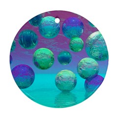 Ocean Dreams, Abstract Aqua Violet Ocean Fantasy Round Ornament (two Sides) by DianeClancy