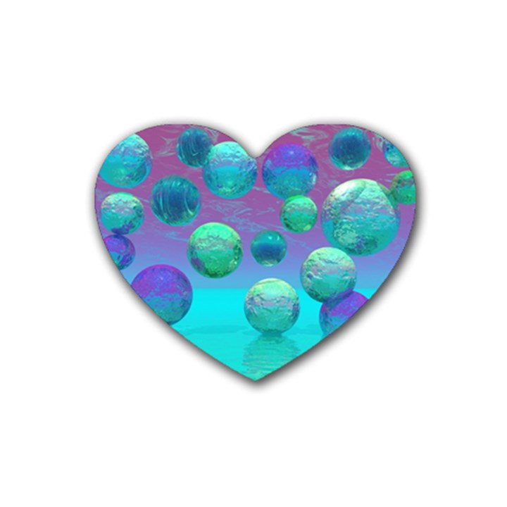 Ocean Dreams, Abstract Aqua Violet Ocean Fantasy Drink Coasters 4 Pack (Heart) 