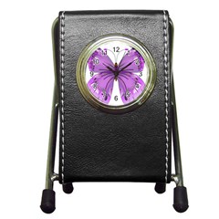 Purple Awareness Butterfly Stationery Holder Clock by FunWithFibro