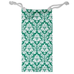 White On Emerald Green Damask Jewelry Bag by Zandiepants