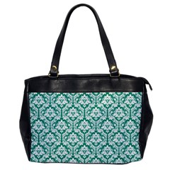 White On Emerald Green Damask Oversize Office Handbag (one Side) by Zandiepants